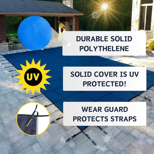 FreeTime Fun 16-Yr 16 x 32 Rect Safety Cover Blue Solid w/ Drain