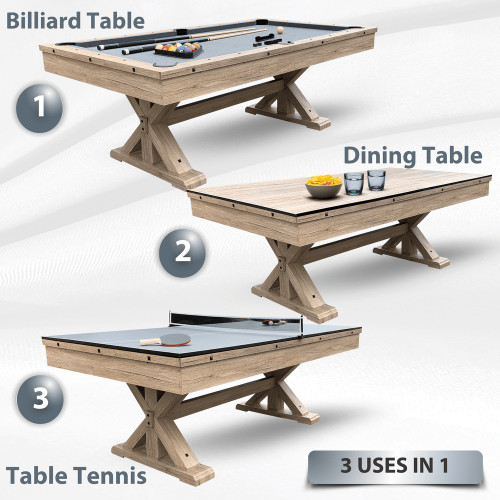 FreeTime Fun 7' Rockford Multi-Game Table in Rustic Oak Dining/Pool/Ping Pong
