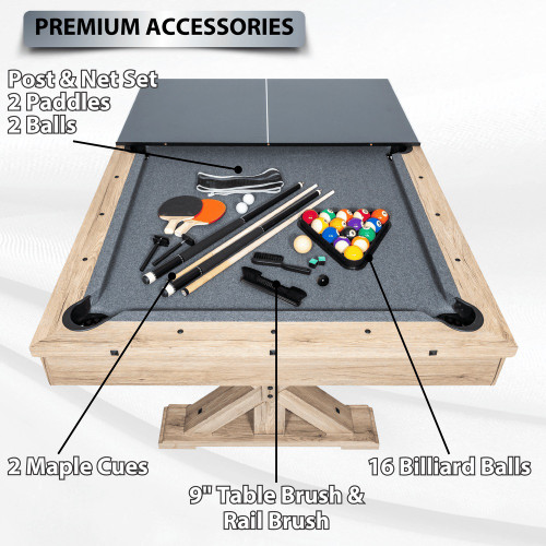 FreeTime Fun 7' Rockford Multi-Game Table in Rustic Oak Dining/Pool/Ping Pong