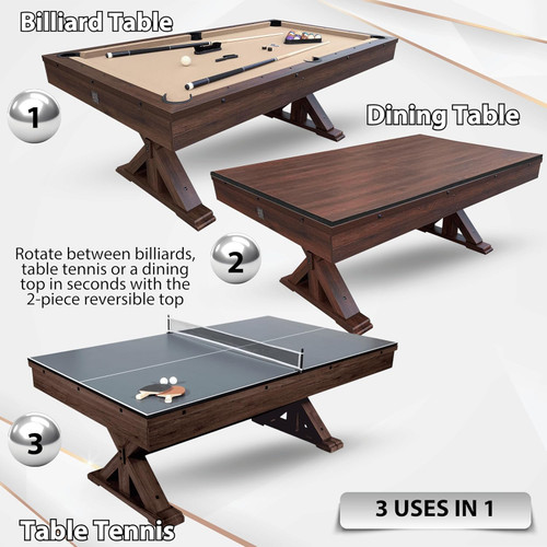 FreeTime Fun 7' Rockford Multi-Game Table in Espresso Dining/Pool/Ping Pong