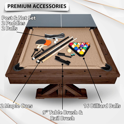 FreeTime Fun 7' Rockford Multi-Game Table in Espresso Dining/Pool/Ping Pong