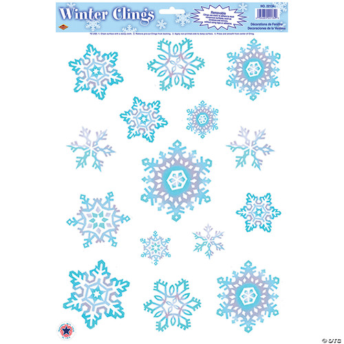 Beistle 22132 15-Piece Glittery Snowflake Clings-1 Sheet