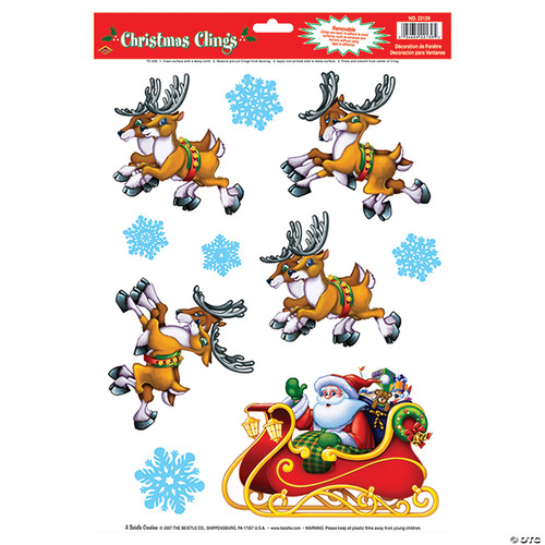 Santa Sleigh and Reindeer Window Clings