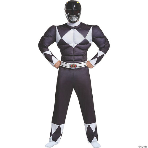 Disguise Men's Black Ranger Classic Muscle Adult Costume, Black, L/XL (42-46)