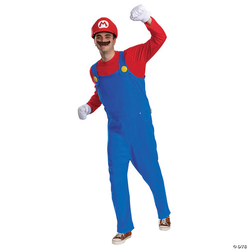 Mario Costume, Official Super Mario Adult Unisex Costume and Accessories, Size