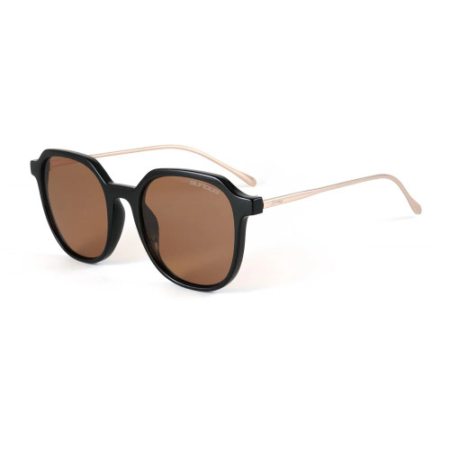 Sundog Chill Shiny Black-Gold Accents Frame w. Brown Flash Mirror Sunglasses