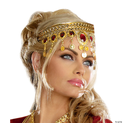 Dreamgirl Adult Jeweled Headpiece With Coins, Womens Dripping Rubies Headpiece,