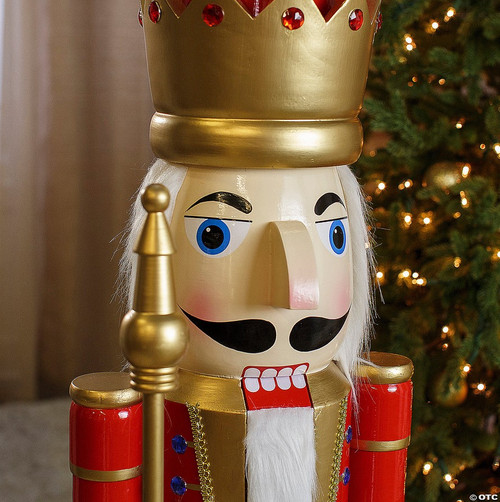 Fun Express 5 Ft. Giant Classic Red Wooden Nutcracker Statue with Scepter,