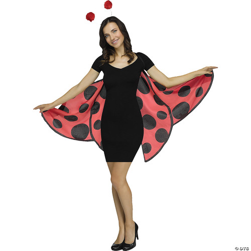 Fun World Women's Halloween Spotted Ladybug Costume Wings, Red Black, One Size,