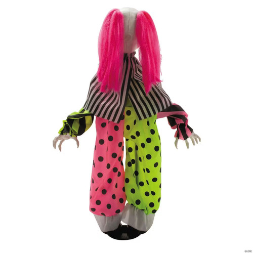 35 1/2" Animated Standing Clown With Pink Hair & Leather Shoes Halloween Decoration