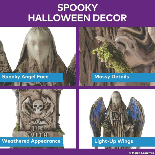 5 Ft. 7" Tombstone With Light-Up Angel & Skulls Halloween Decoration