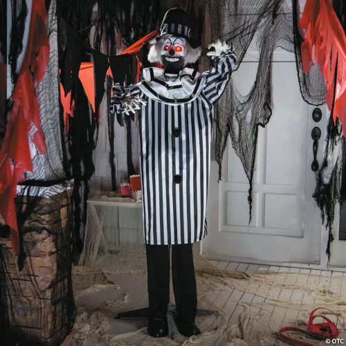 5 Ft. 6 3/4" Animated Standing Black & White Pop-Up Jaw Clown Halloween Decoration