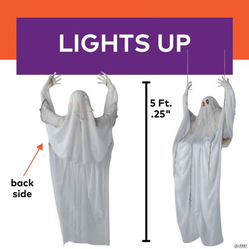 5 Ft. 1/4" Light-Up Life-Size Ghost On A Swing Halloween Decoration