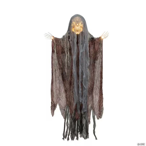4 Ft. Hanging Orange Light-Up Skeleton Face Reaper Halloween Decoration