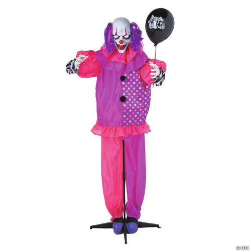 5 Ft. 8" Animated Standing Clown With Black Balloon Halloween Decoration
