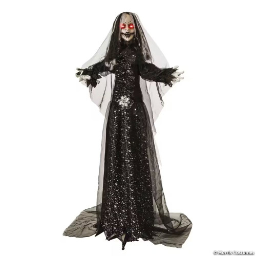 5 Ft. 6" Standing Animated Bride With Black Dress Halloween Decoration