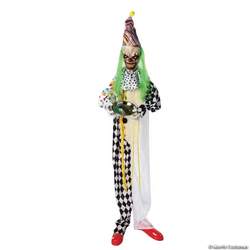 5 Ft. 6" Hanging Animated Multicolored Clown With Green Hair Halloween Decoration