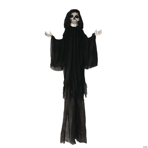 8 Ft. 2" Hanging Skeleton Reaper With Black Cloak Halloween Decoration