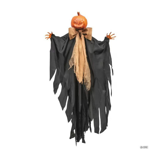 47 1/4" Animated Hanging Pumpkin Man In Black Cloak Halloween Decoration