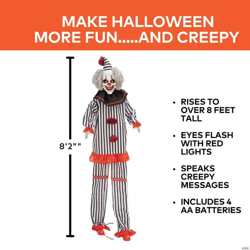 8 Ft. 2" Light-Up Lifting Clown With Hat Halloween Decoration