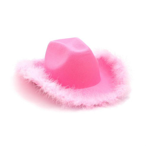 Pink Cowgirl Hats With Fuzzy Trim