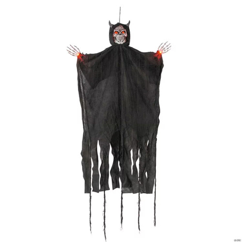 5 Ft. Hanging Light-Up Evil Skeleton With Horns Halloween Decoration
