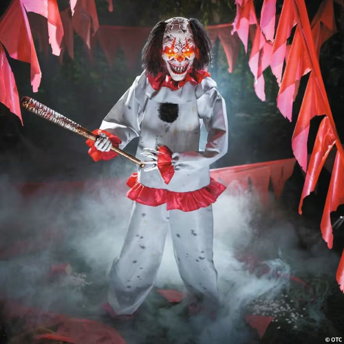 5 Ft. 8 3/4" Animated Standing Clown With Baseball Bat Halloween Decoration