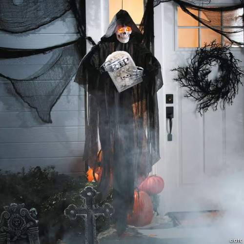 5 Ft. 2" Sonic Hanging Skeleton Reaper With Tombstone Halloween Decoration