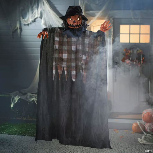 6 Ft. Animated Hanging Checkered Shirt Pumpkin Man Halloween Decoration