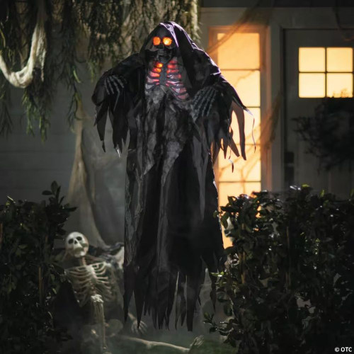 5 Ft. 4" Light-Up Hanging Black & Gray Grim Reaper Halloween Decoration
