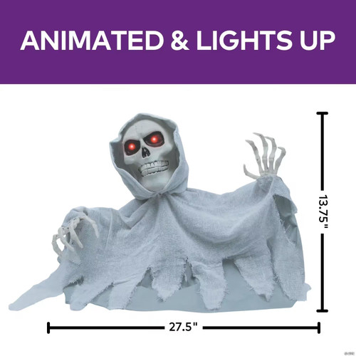 27 1/2" X 13 3/4" Animated Groundbreaker Skeleton With Hooded Cloak