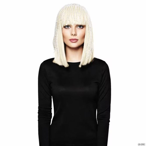 Adults Bling Pearl Wig, Black