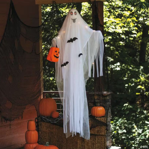 5 Ft. 10 3/4" Hanging Light-Up Ghost With Pumpkin Bag Halloween Decoration