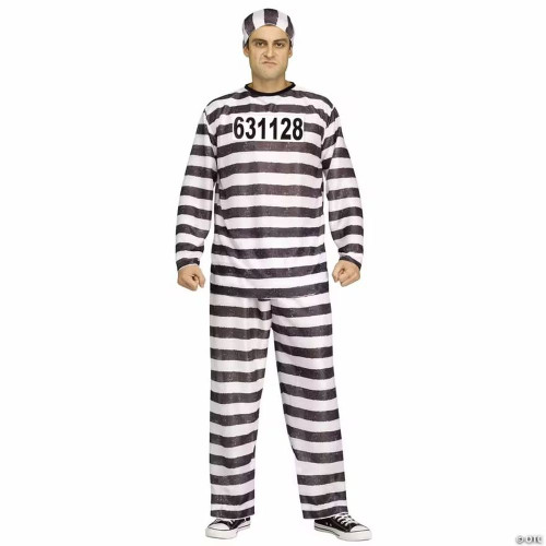 Adults Black & White Polyester Jailbird Costume