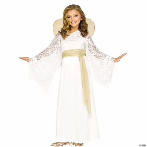 Girl’s White & Gold Dress Angelic Miss Costume Small 4-6