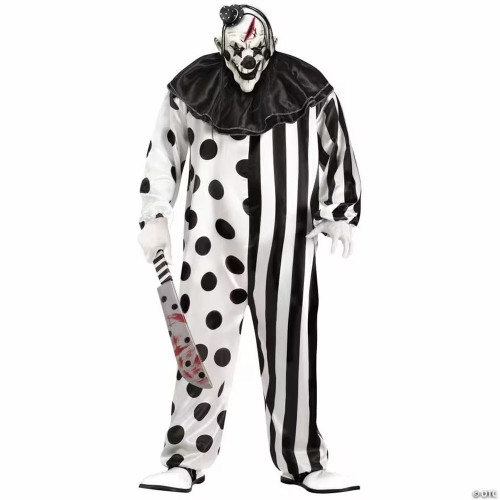 Adults Black & White Killer Clown Costume With Mask - Plus Size