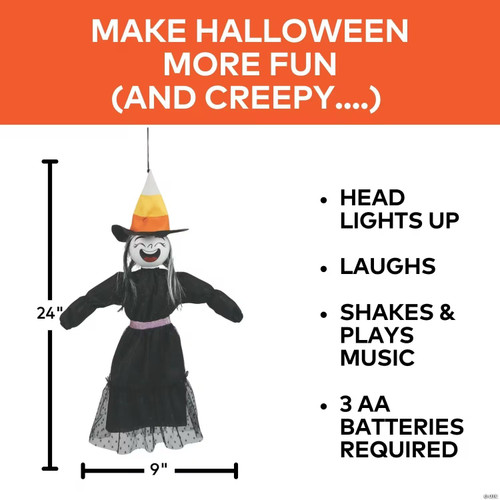 2 Ft. Animated Light-Up Giggling Witch With Black Dress Halloween Decoration