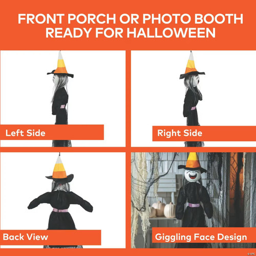 2 Ft. Animated Light-Up Giggling Witch With Black Dress Halloween Decoration