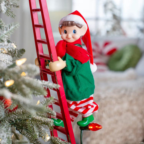 43" Animated Ladder Climbing Elf Christmas Decoration