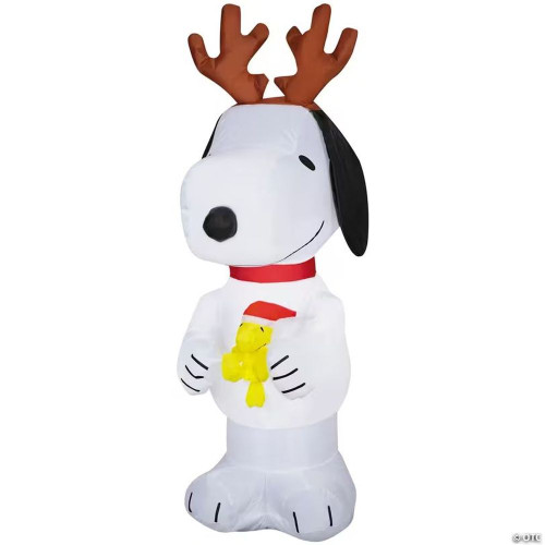 4 Ft. Airblown Inflatable Peanuts Christmas Snoopy With Antlers Outdoor Yard Decoration
