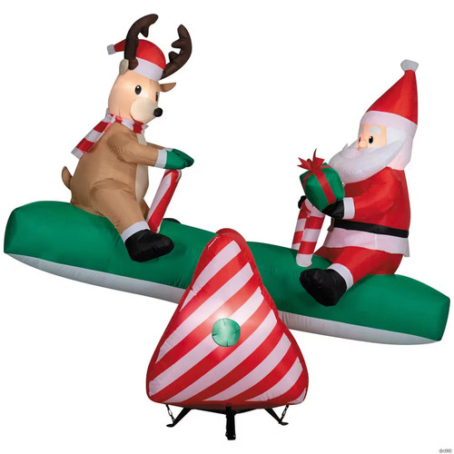 5 Ft. 6" Airblown Inflatable Animated Santa & Reindeer On A Teeter Totter Christmas Outdoor Yard Decoration