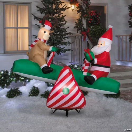 5 Ft. 6" Airblown Inflatable Animated Santa & Reindeer On A Teeter Totter Christmas Outdoor Yard Decoration