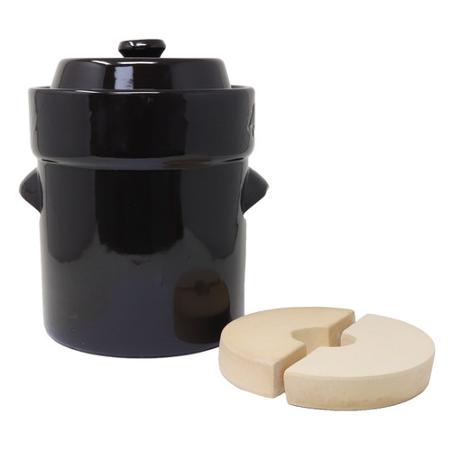 Roots & Harvest 4L Traditional Style Water-Seal Crock Set, Brown