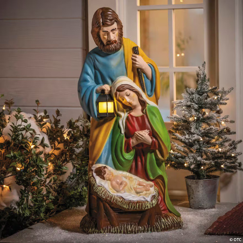 32 1/4" Light-Up Nativity Holy Family With Led Lantern Christmas Decoration