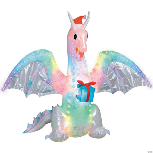 6 Ft. 10" Airblown Inflatable Rainbow Lightshow Dragon With Flaming Mouth Christmas Outdoor Yard Decoration