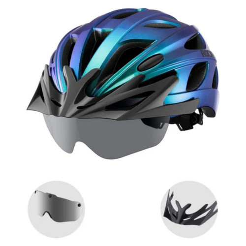 Rockbros Removable Goggles And Sun Visor Cycling Helmet In Chameleon Blue