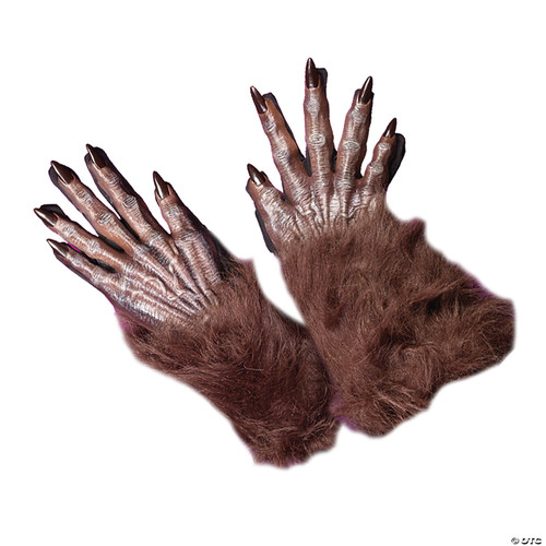 Fun World Unisex Werewolf Hands Adult Gloves, Brown, Standard Costume - One Size