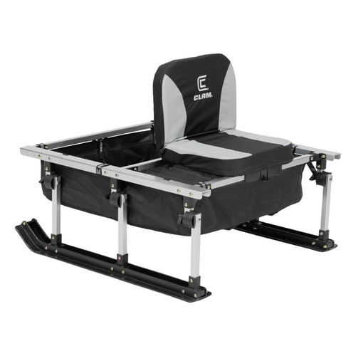 Clam 119664 Pack Sled with Fold-Flat Skis Ice Fishing Sled with Seat