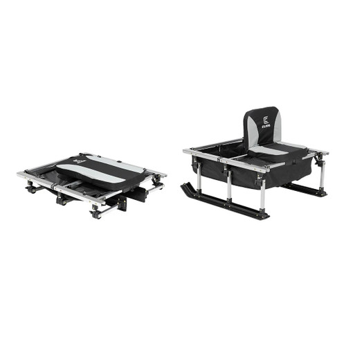 Clam 119664 Pack Sled with Fold-Flat Skis Ice Fishing Sled with Seat