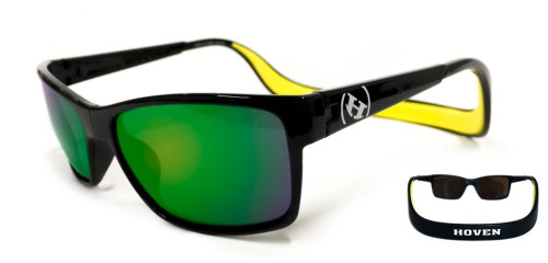 Hoven Monix Black Gloss-Yellow/Green Polarized Sunglasses